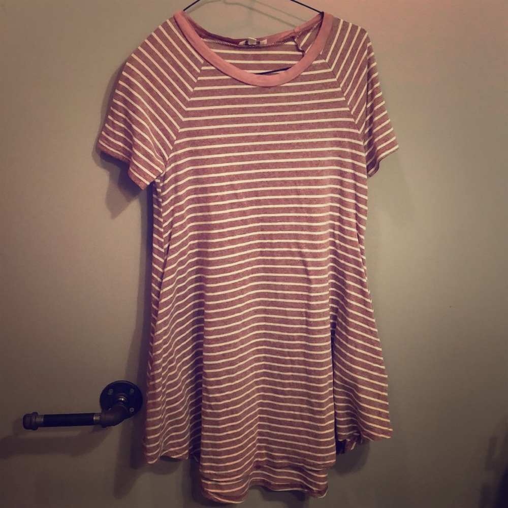 Pink and white striped dress with pockets